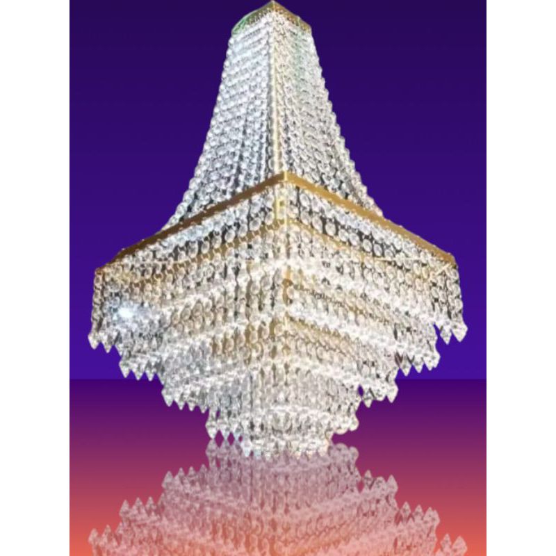 lampu gantung dekorasi kristal model kotak sudah ada lampu tinggal pakai aja