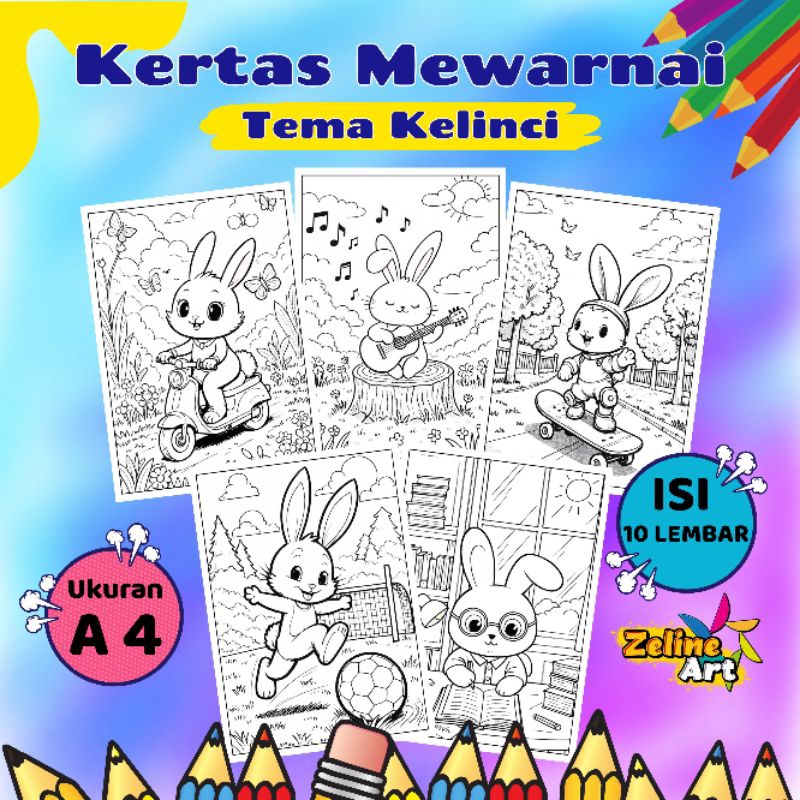 

KERTAS MEWARNAI/COLORING/KERTAS MEWARNAI ANAK PAUD TK/TEMA KELINCI