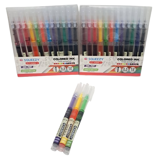 

Pena Gel Colored INK 12 Warna SQUEEZY isi 12 Pcs