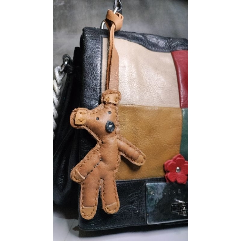 Bagcharm Teddy bear bahan kulit asli