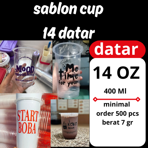 { Sablon Cup Starindo } Gelas Plastik 14 oz datar 7gr isi 500 pcs Best Price