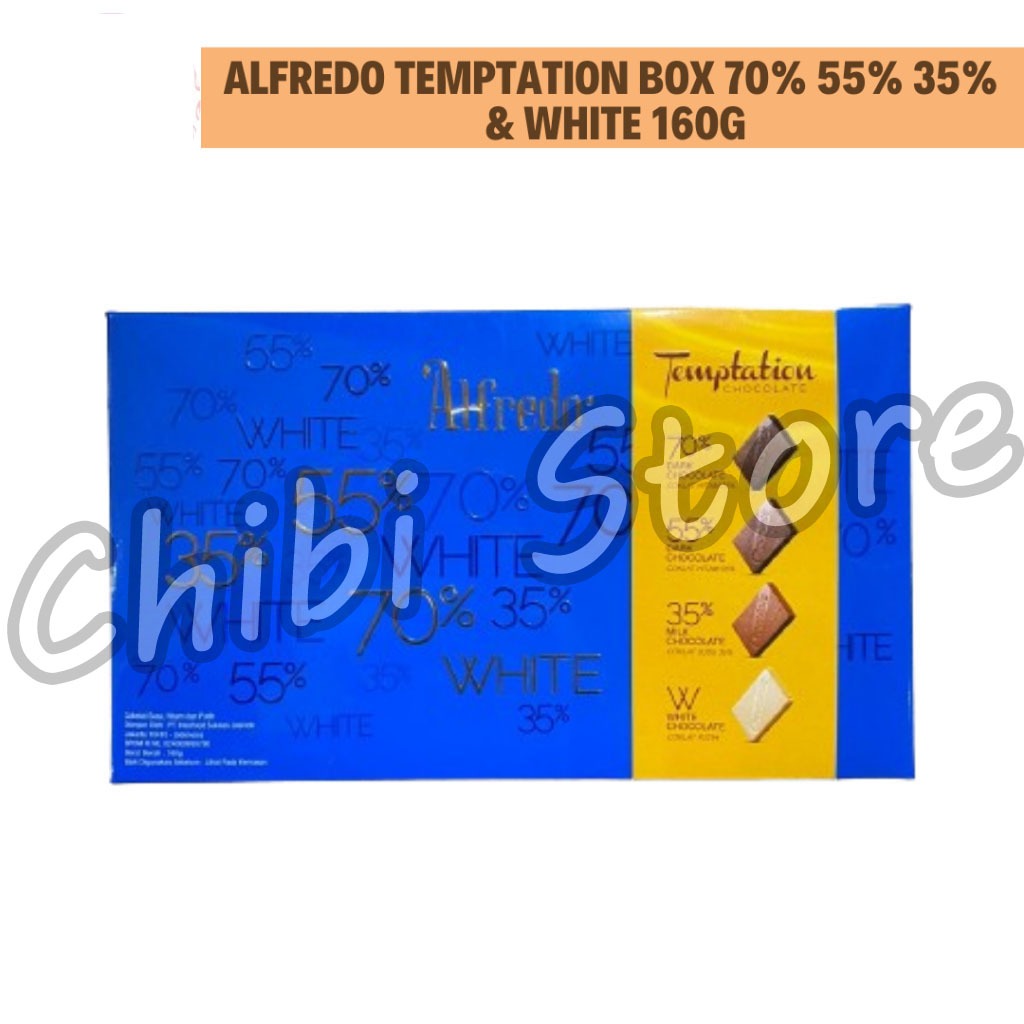 

Alfredo Temptation Chocolate Box 70% Dark Chocolate 55% Dark Chocolate 35% Milk Choco & White Chocolate - Coklat Hitam Coklat Susu Cokelat Putih 160g