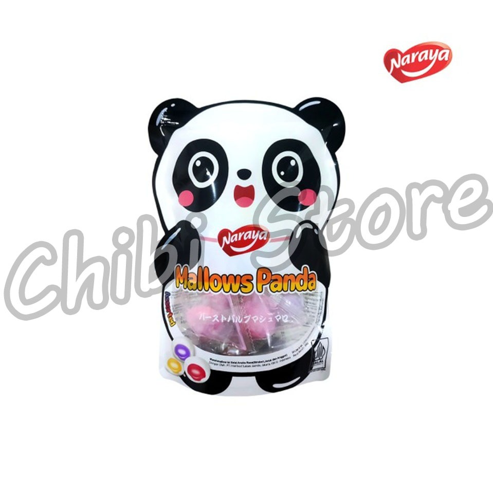 

Naraya Mallow's Panda Assorted - Marshmallow Isi Selai Aneka Rasa Stroberi Jeruk Anggur - Marshmallow Crispy Panda Jam Filling Kulit Crispy Assorted Strawberry Orange Grape 68g