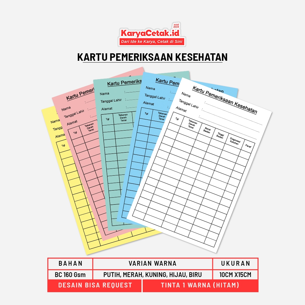 

Kartu Pemeriksaan Kesehatan / Kartu Kontrol Pasien / Kartu Cek Kesehatan / Kartu Pemeriksaan Rutin