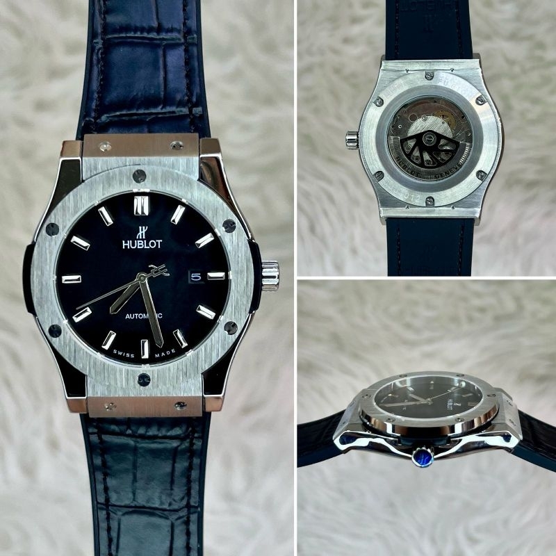 JAM TANGAN PRIA HUBLOT CLASSIC FUSHION SILVER BLACK AUTOMATIC JAPAN SUPER QUALITY DIAMETER 42MM