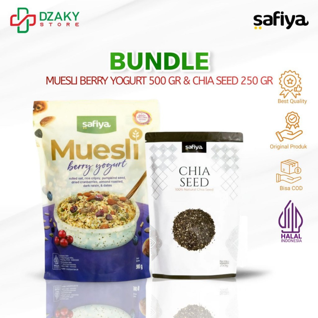 

Muesli Berry Yogurt 500Gr + Chiaseed 250gr - Safiya 2in1 | Snack Sereal Sehat Diet