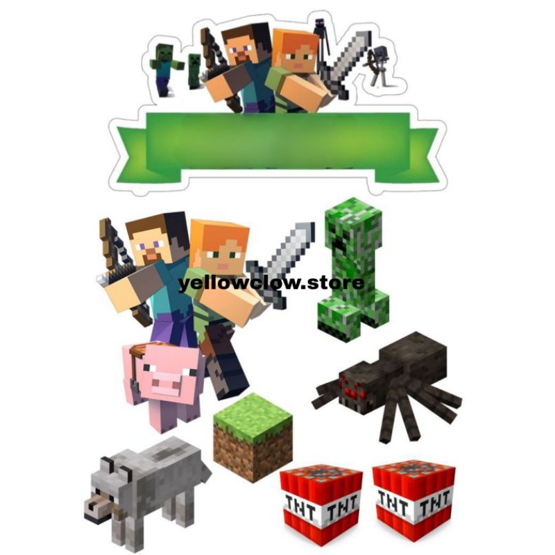 MINICRAFT/ Topper Cake Tema Minicraft/Hiasan Kue Ulang Tahun Minicraft