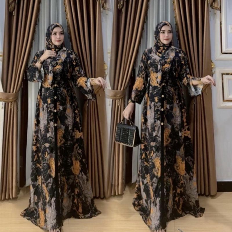 gamis set hijab abstrak terbaru