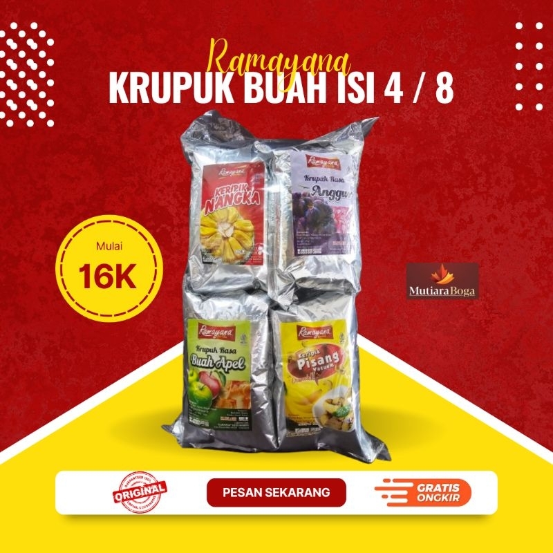 

Ramayana Krupuk rasa Buah paket isi 4 / 8 (per bungkus krupuk buah 25gr)