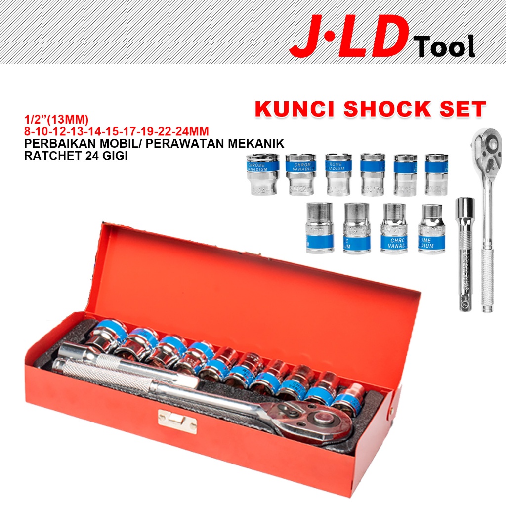 JLD 12pcs Kunci Shock  CR-V kunci shock 11-24mm Kunci Shock Wrench Set  Kotak besi