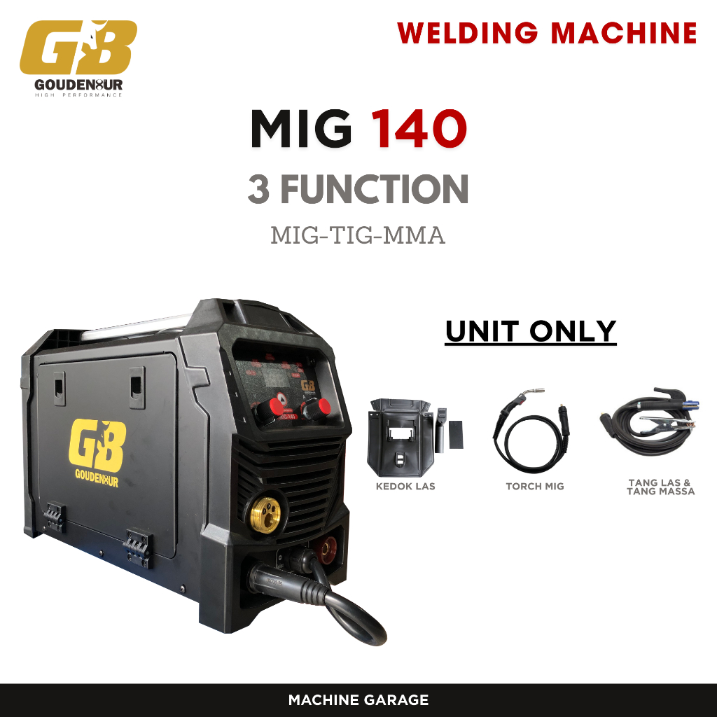 Mesin Las tanpa CO2 MIG 140 GB multi function MIG TIG MMA 3 in 1 Free Packing  Kayu