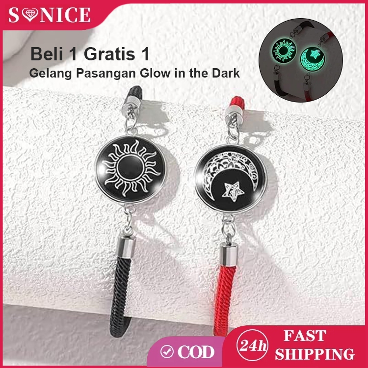【Beli 1 Gratis 1】Gelang Couple Pasangan Glow in the Dark Bintang Bulan Titanium Gelang Getar Jarak J