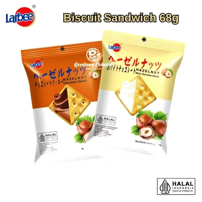 

Tyl LARBE sandwich BISCUITs hazelnut white coklat / hazelnut coklat 68 gram