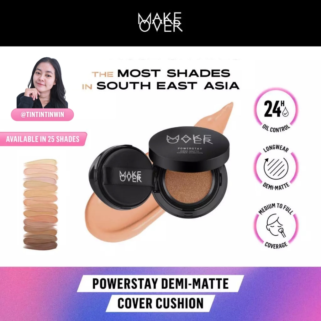 [TINTINTINWIN'S PICKS] MAKE OVER Powerstay Demi-Matte Cover Cushion - Cushion Matte High Coverage Fo