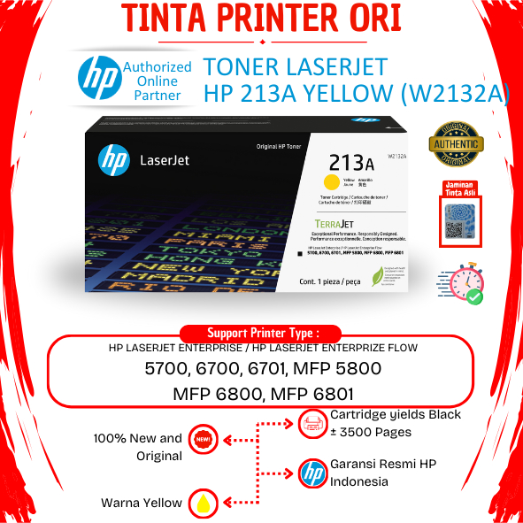 Toner HP Laserjet 213A Yellow | HP 213 A Kuning (W2132A) Original Resmi Online Partner For Printer 5