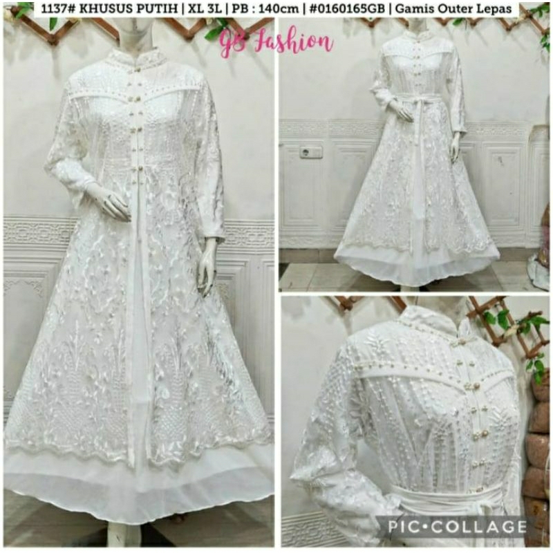gamis putih  brokat mix ceruty premium