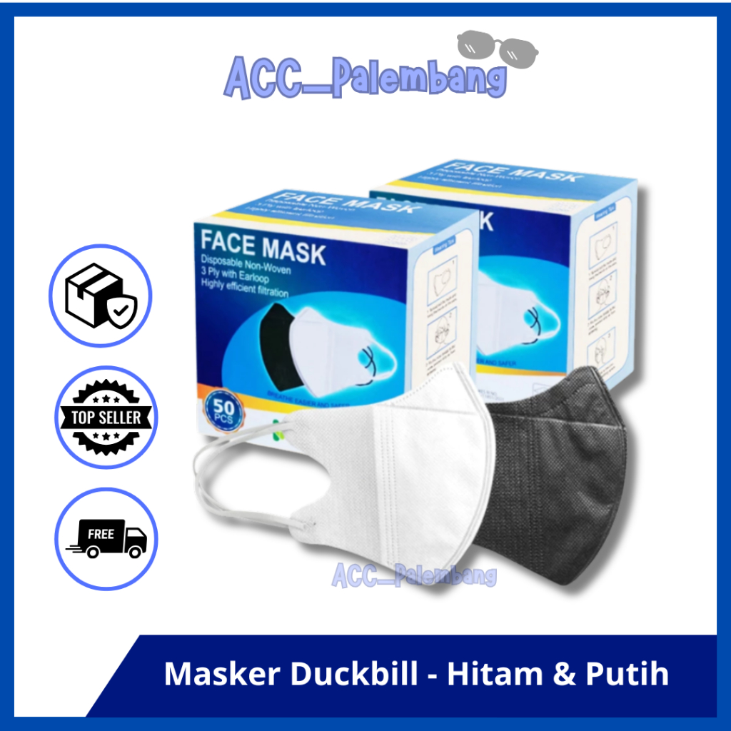 MASKER DUCKBILL 3PLY BERGARIS PERBOX ISI 50 PCS PUTIH HITAM