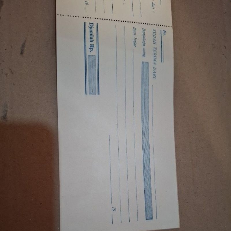 (per lembar) kuitansi jadul tahun 19.. (9.5cmx 16.5cm) ejaan lama.