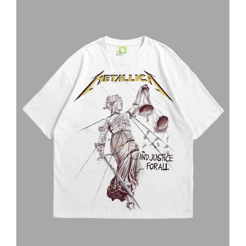 LADYJANE METALLICA JUSTICE TSHIRT OVERSIZE PUTIH KAOS BAND PREMIUM COTTON COMBAD 20'S TERLARIS