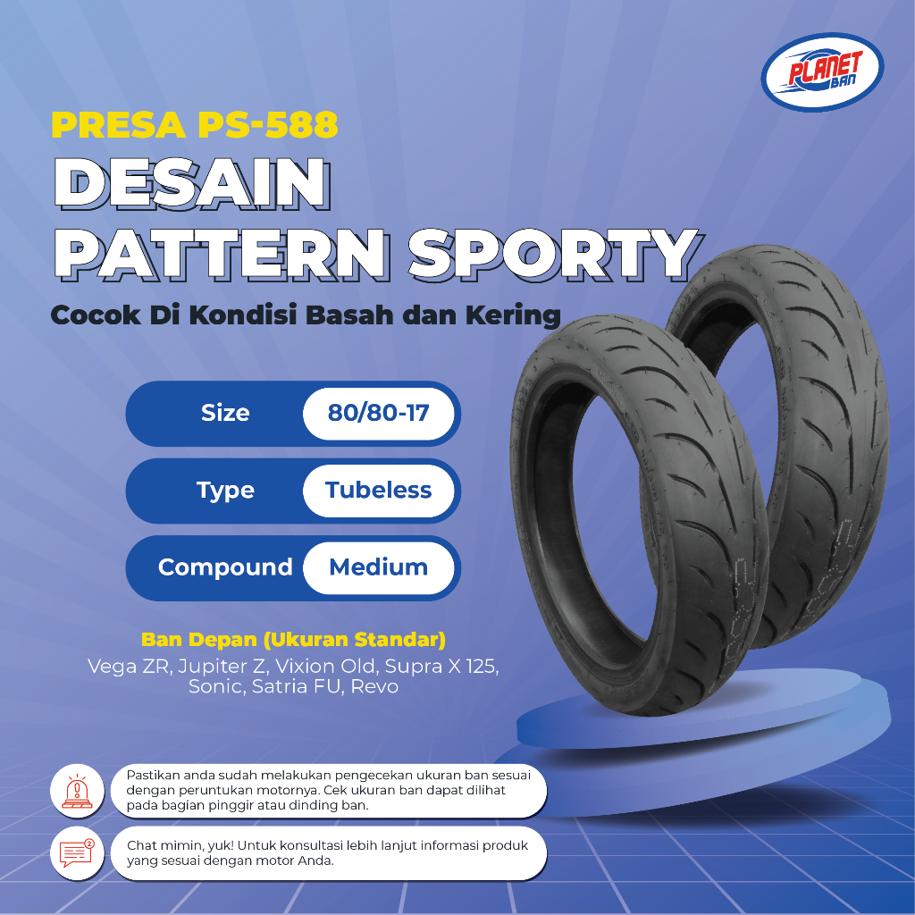 Presa PS-588 80/80 Ring 17 (Ban Motor Vega ZR, Jupiter Z, Vixion Old, Supra X 125, Sonic, Satria FU,