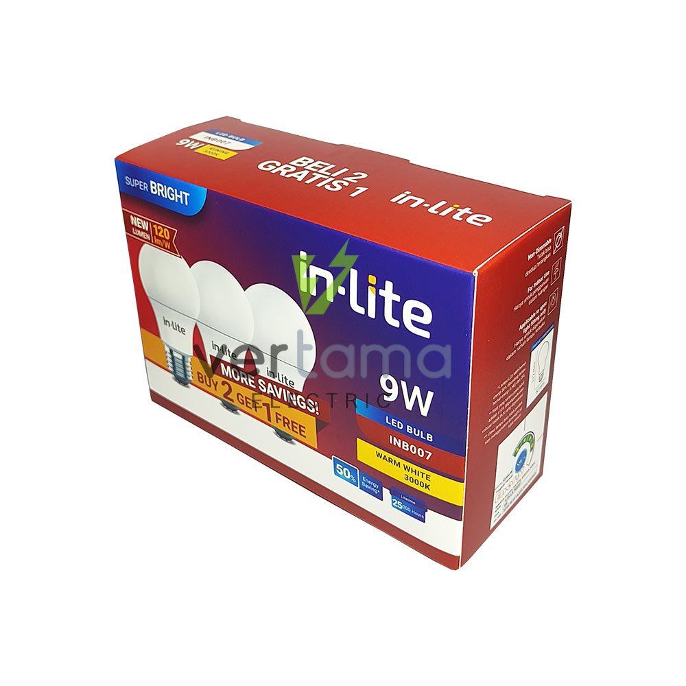 Paket Beli 2 Gratis 1 Lampu Led Bulb Inlite 9 Watt