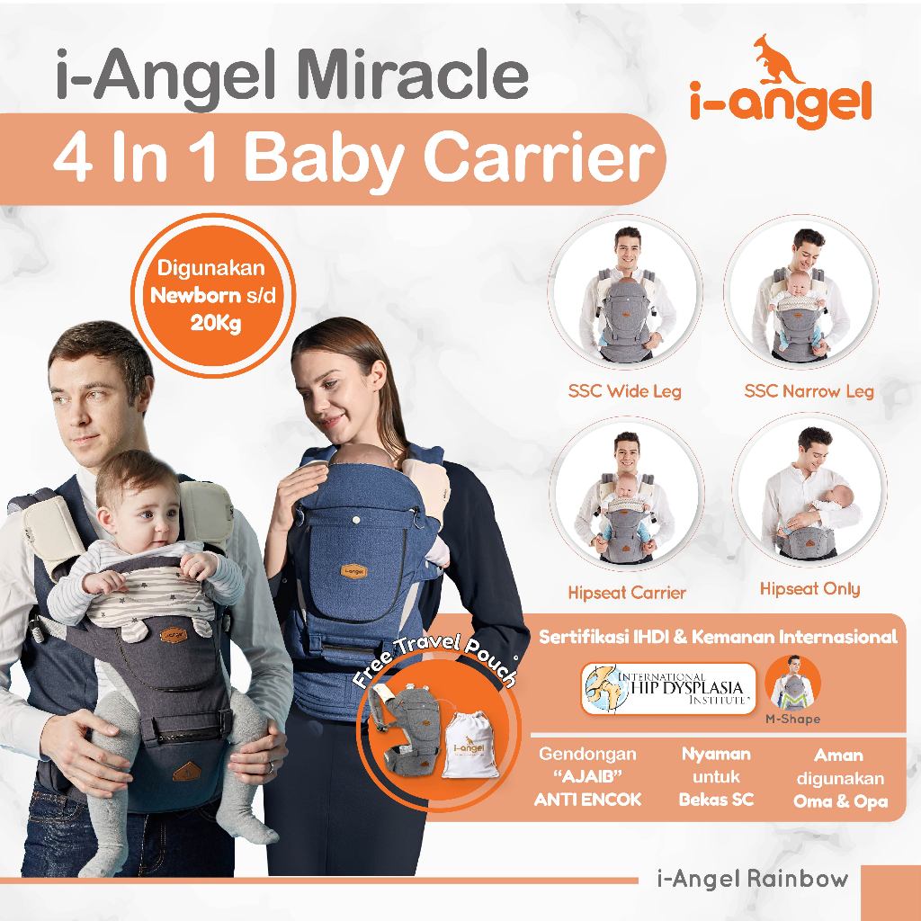 i-Angel Miracle Melange - Gendongan Bayi M-Shape | Anti Pegal | SSC Hipseat Depan