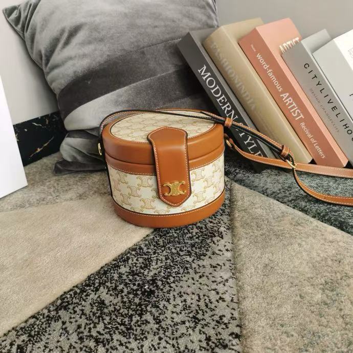 CELINE TRIOMPHE CANVAS Shoulder Cross Handdrum Bag Vintage White 195192