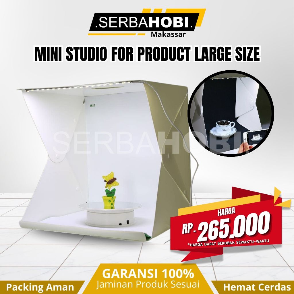 Mini Studio Foto Produk Ukuran Besar + Tas & Background Hitam Putih