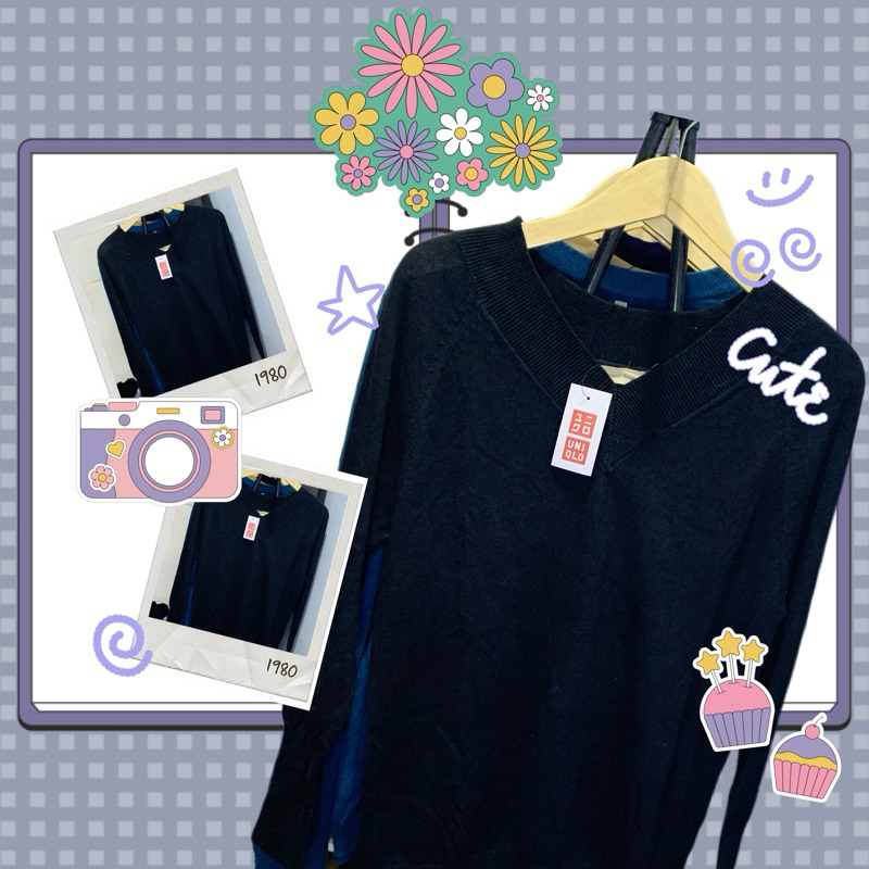 UNIQLO V-Neck Knit Sweater Hitam – Brand New