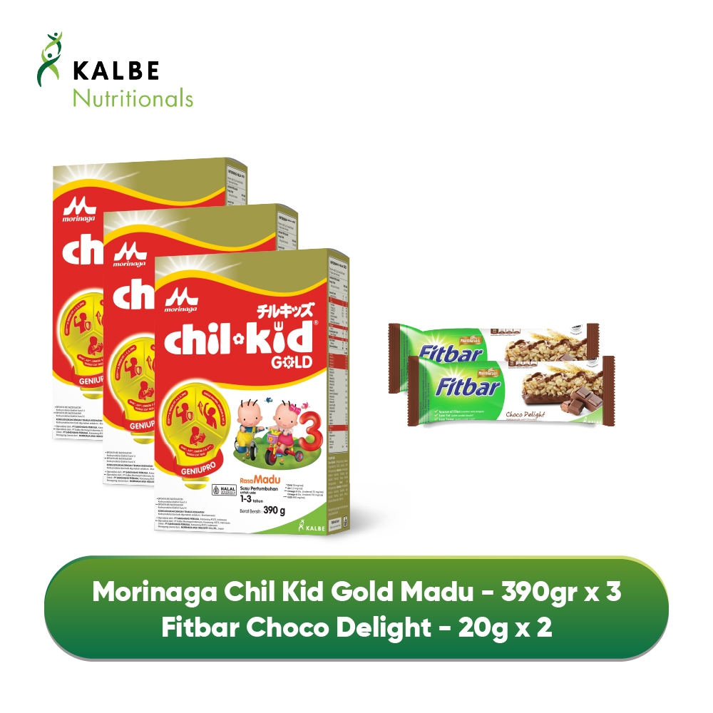 

Paket Morinaga Chil Kid Gold Madu - 390gr - Isi 3 dan 2 Fitbar Choco 20G