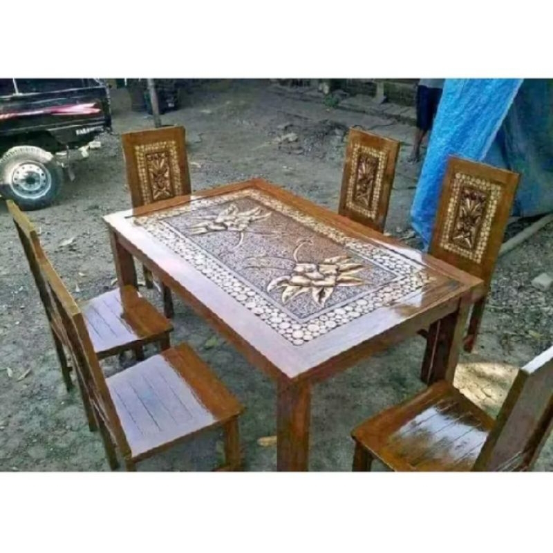 Meja makan minimalis koin Jati meja makan minimalis kayu jati Jepara meja makan koin kayu jati kursi