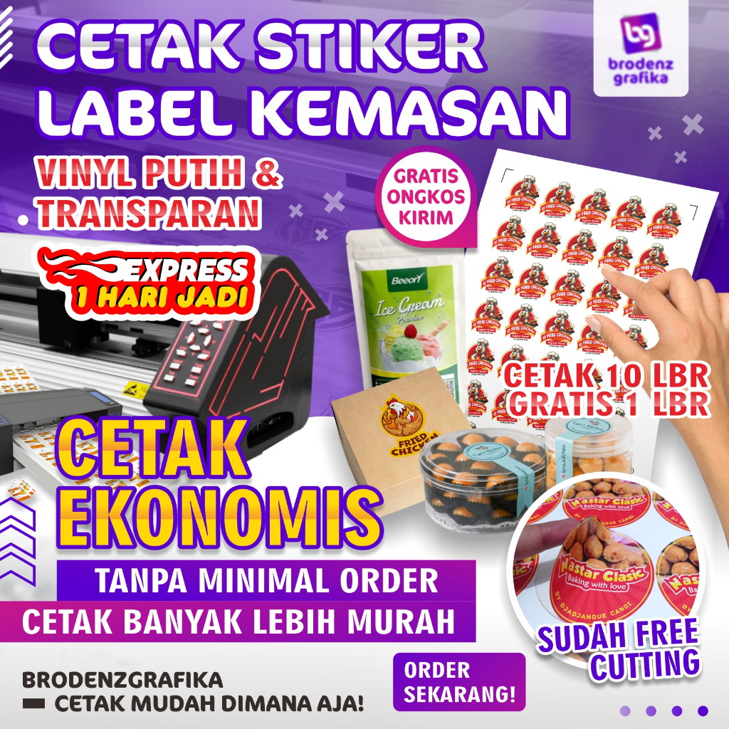 (Sehari Jadi) Cetak Stiker Vinyl A3+ Tahan Air | Cetak Stiker Label Kemasan