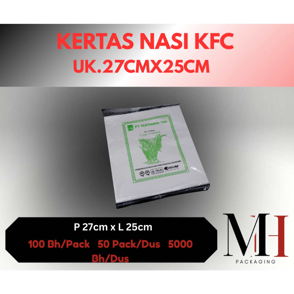 PACK Kertas Nasi KFC 27x25 cm / Kertas Kebab Burger / Kertas Nasi Bunga / CAP GAJAH / YOUNG / NAGA