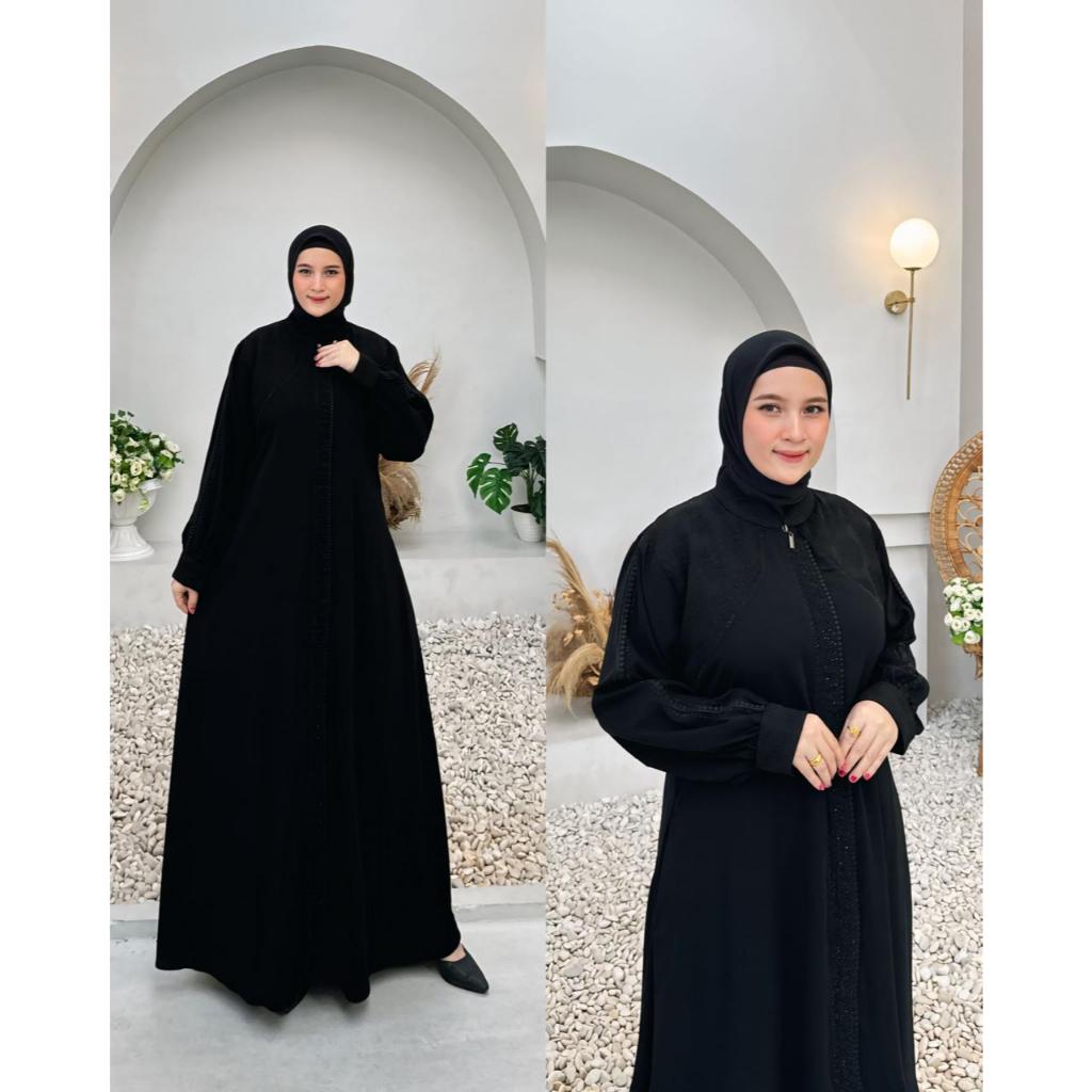Abaya Polos Basic Hilya Abaya Hitam Turkey Syari Umroh Bahan Jetblack Wolfis