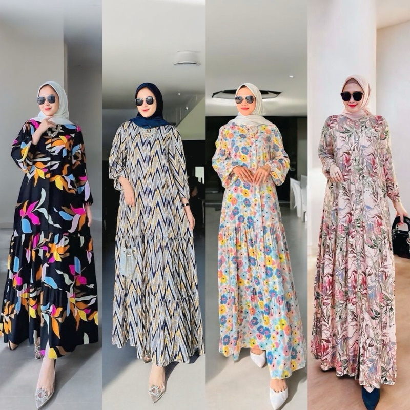 GAMIS MOTIF RAYON PREMIUM GAMIS LYBEL MOTIF BUNGA RAYON PREMIUM