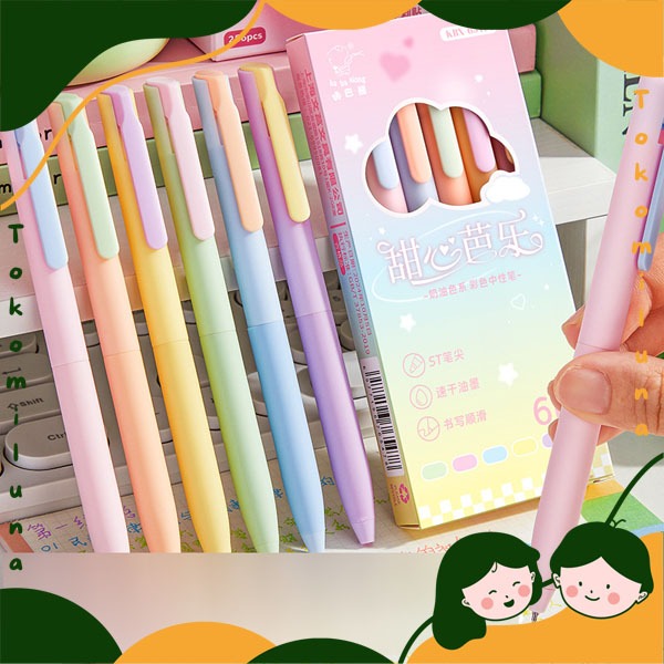 

1 set 6 pcs pulpen warna neutral pen set morandi pastel vintage color aesthetic HB1942