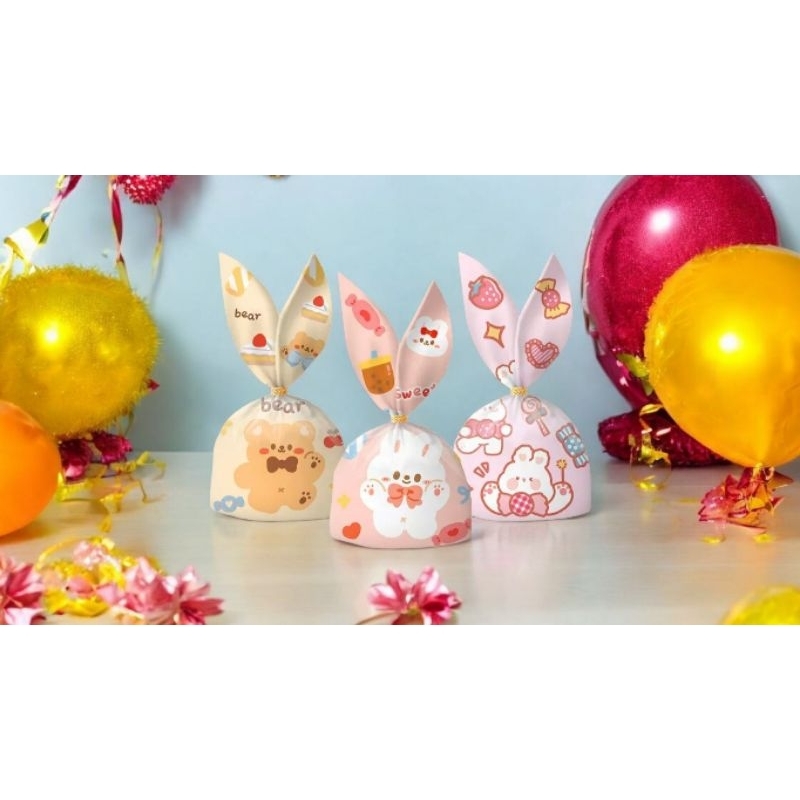 

50pcs Kantong Plastik Natal Merry Christmas Santa Mini Souvenir Kado Hadiah Snack Permen Cokelat Model Telinga Cute Bear Birthday