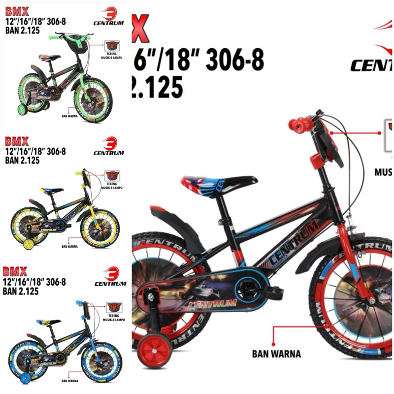 16” centrum bmx 306-8 bb 2.125 tebeng musik lampu