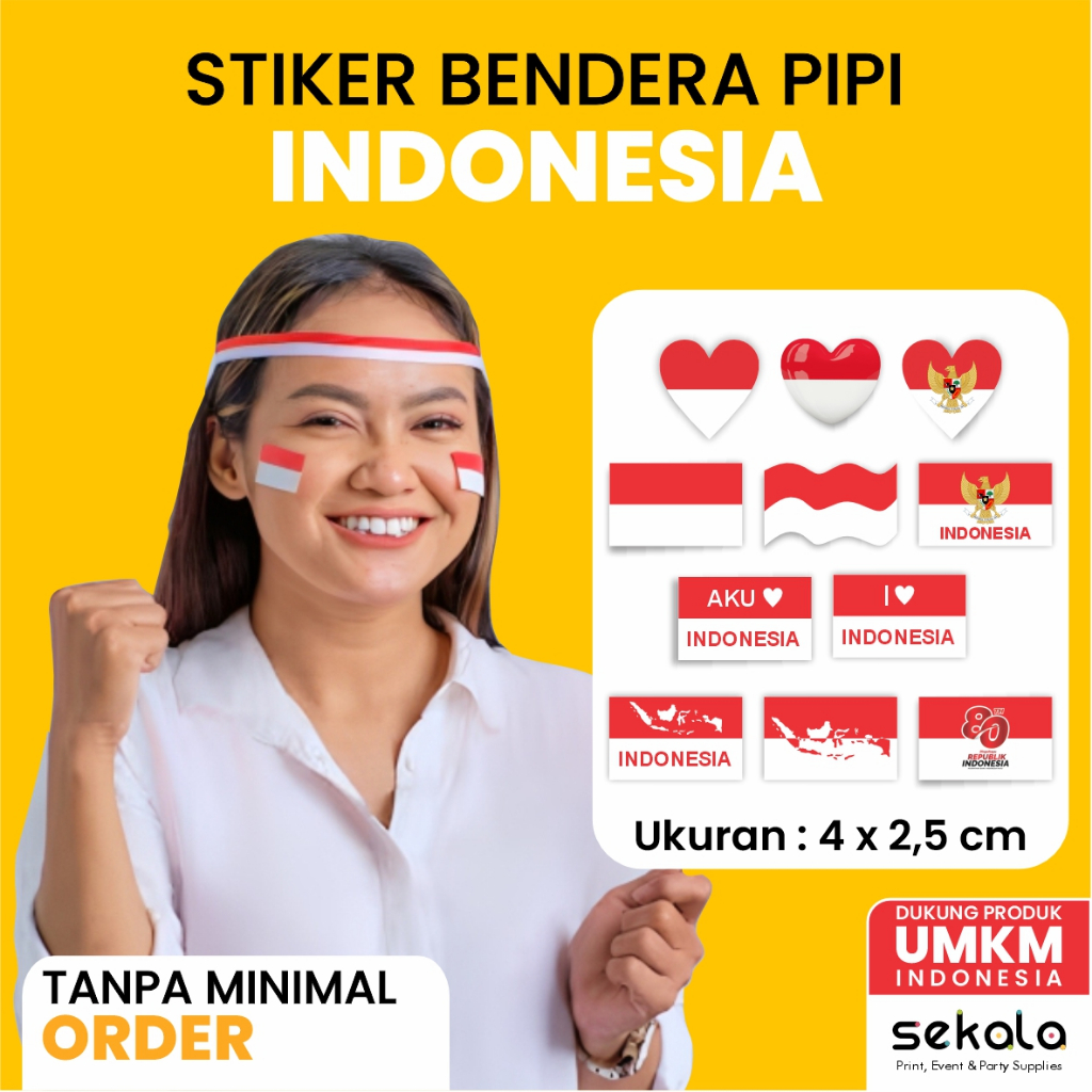 Stiker Pipi Bendera Merah Putih / Sticker Bendera Indonesia isi 12 pcs 2024 / Perayaan 80 Tahun Merd