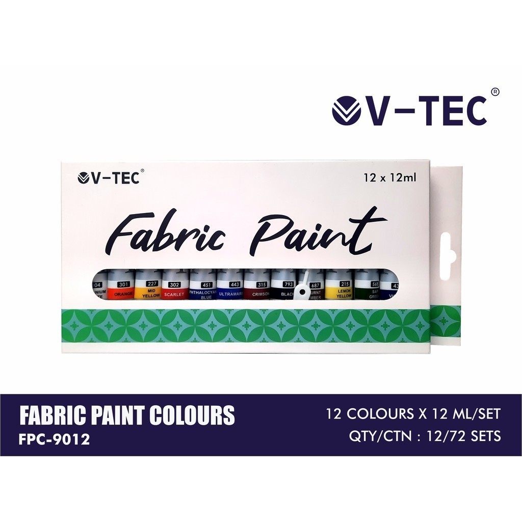 

V-TEC FABRIC PAINT FPC-9012 12ML 12 WARNA