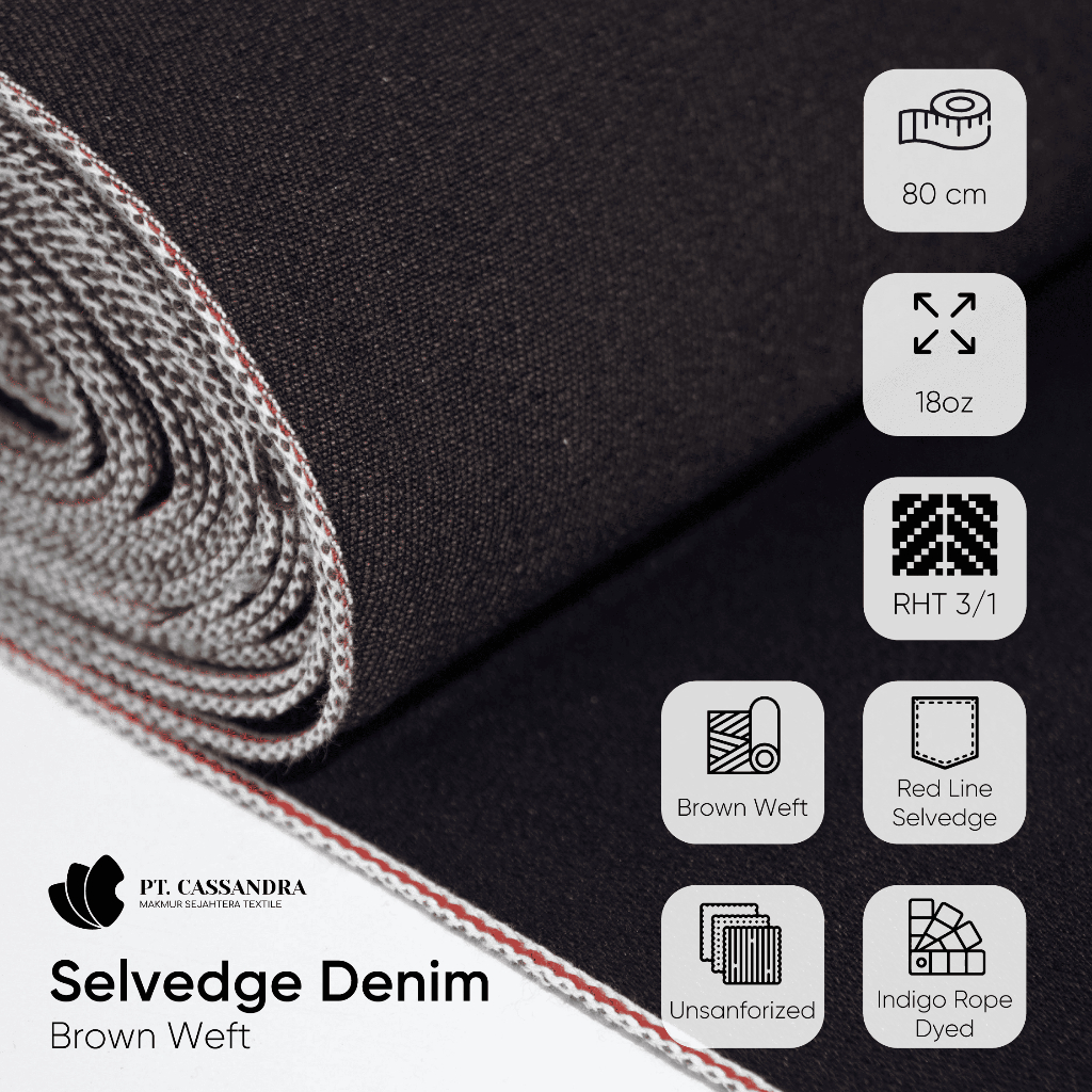 Kain Denim Brown Weft Selvedge Line, 14-18 oz, Red Selvedge Line, Raw | Cassandra Textile