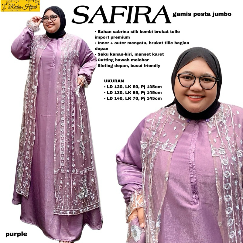 Gamis Wanita Safira Jumbo Maxy Dress Pesta Bahan Sabrina Silk Kombi Brukat Tile LD120 130 140