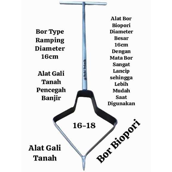 Bor Tanah Biopori Ukuran diameter 16 cm atau hasil bor 18cm