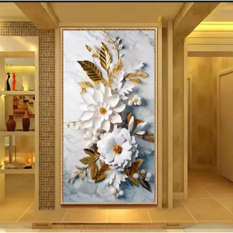 Stiker Dinding Bunga Mawar Pink, Stiker Bunga Ruang Tamu Kekinian, Wallpaper stiker Bunga Kekinian