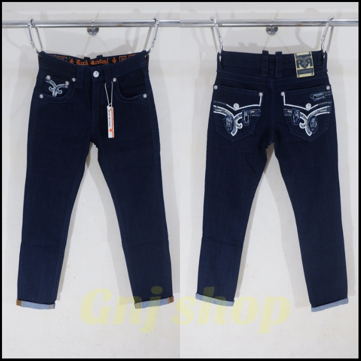 Celana panjang jeans pria stretcht rock revival dark blue slim fit import full tag