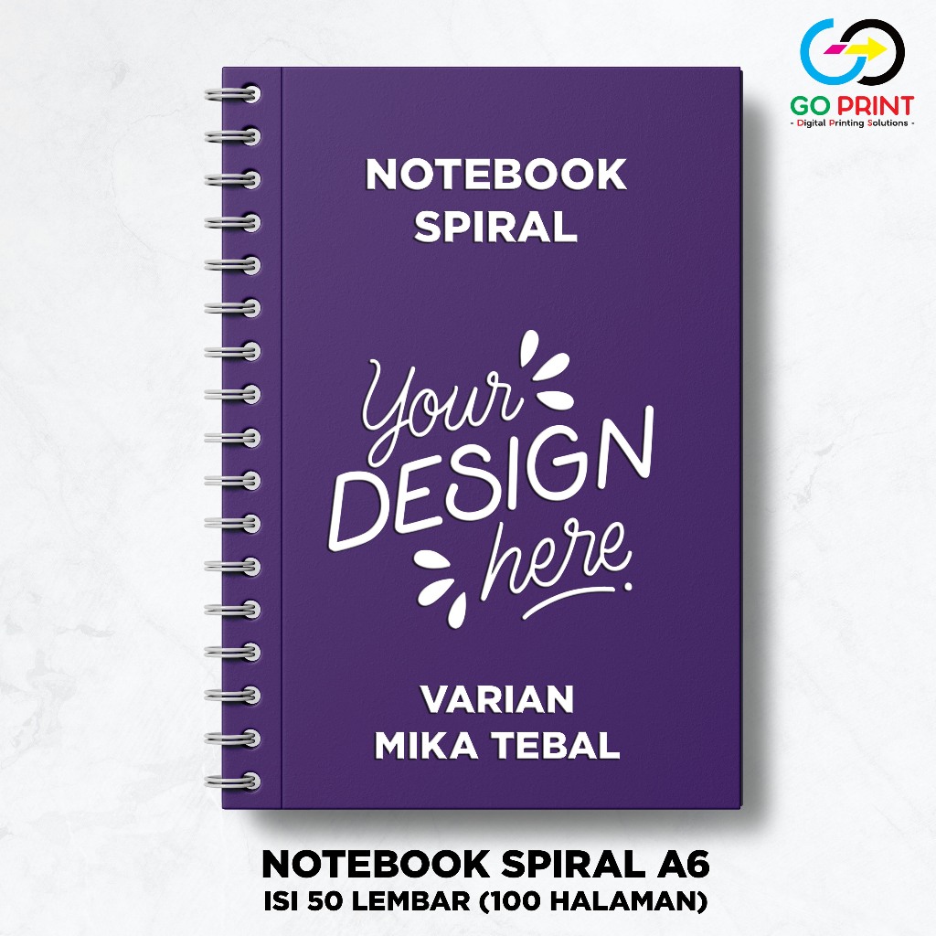 

Notebook Custom A6 Spiral / Block Note Custom / Catatan / Souvenir - Isi HVS 50 lbr (100 Halaman) / Varian Mika Tebal