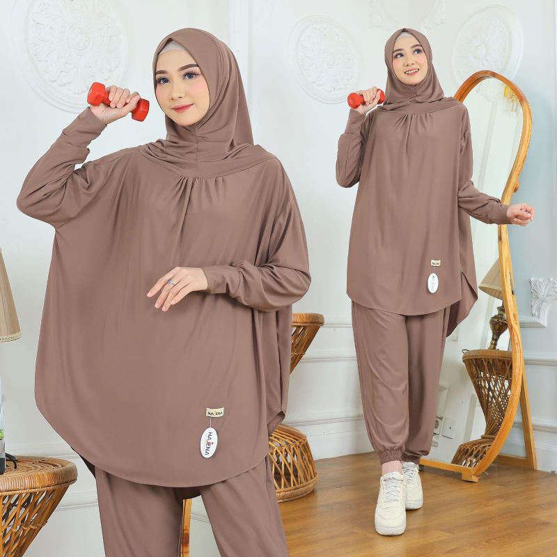 HIJAB SETELAN OLAHRAGA JILBAB CELANA SPORT SYAR'I BY HAJENA