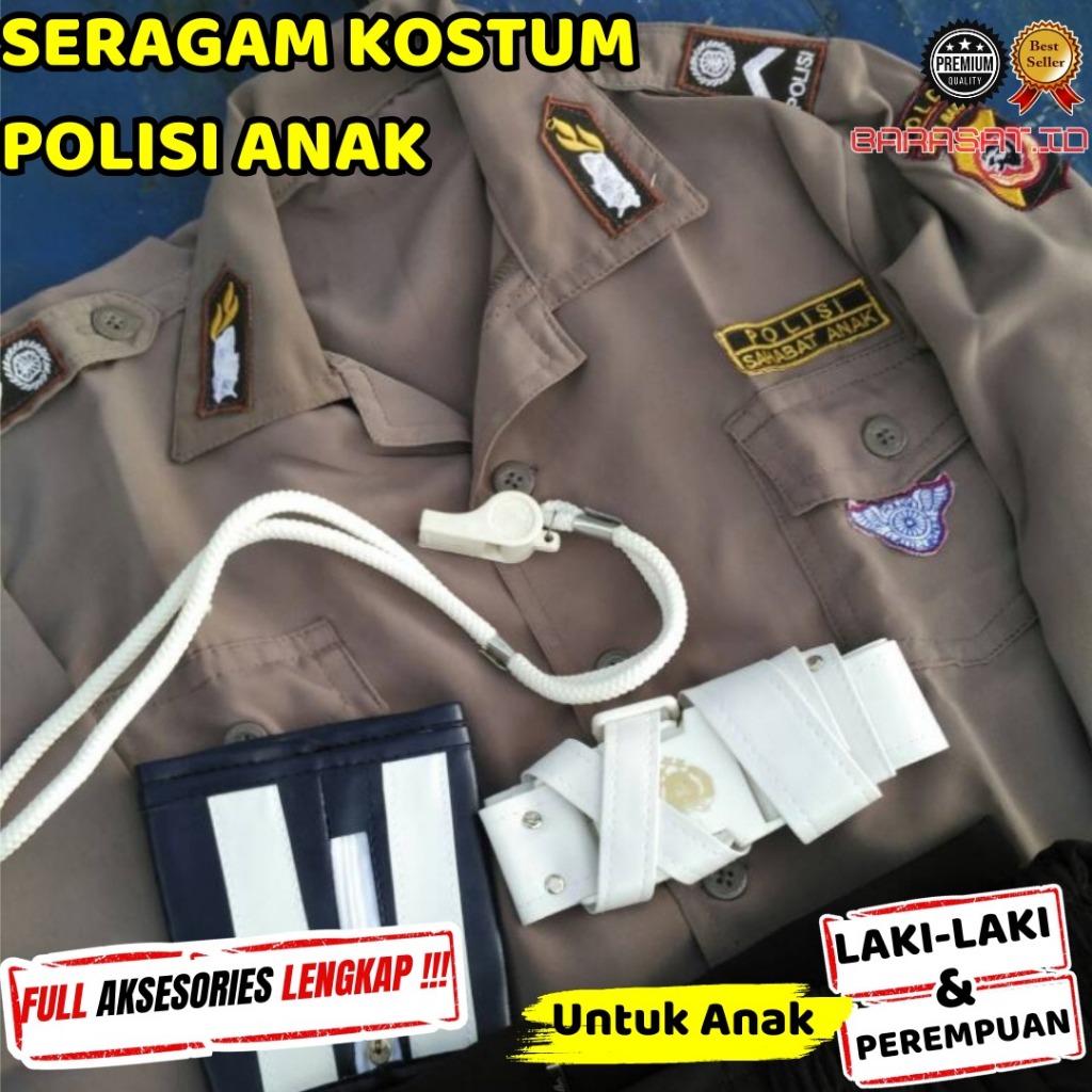 Baju Kostum Polisi Anak Cewek/Anak Perempuan Lengkap Atribut POCIL Polisi Cilik