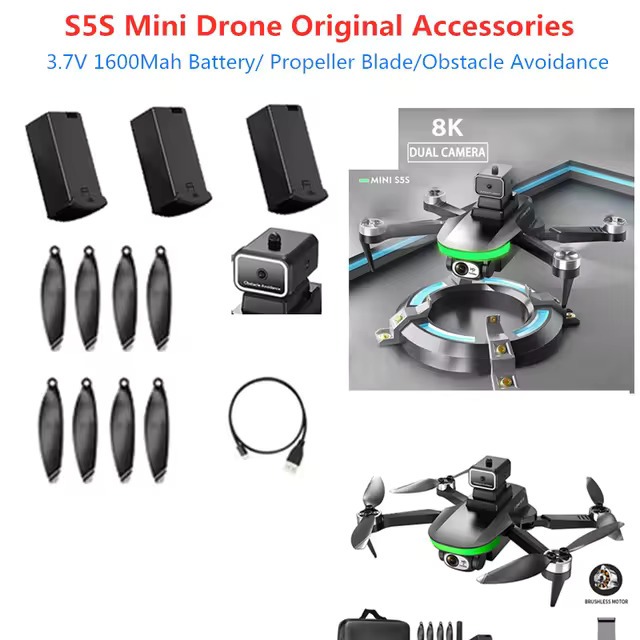Suku cadang Sparepart Drone S5S Brushless mini drone, baling baling, kamera, baterai, dinamo dll