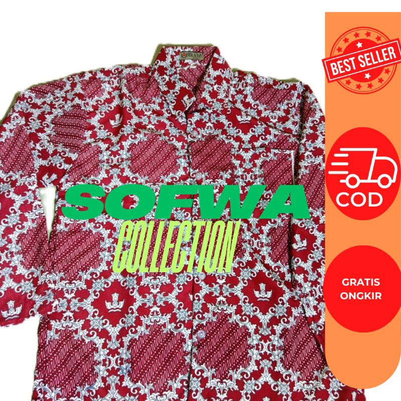 seragam batik SD Nasional //lengan panjang ,Baju Batik Siswa Nasional Baju Batik Tunas Harapan Merah